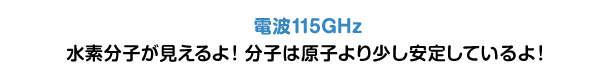 電波115GHz 水素分子が見えるよ！分子は原子より少し安定しているよ！